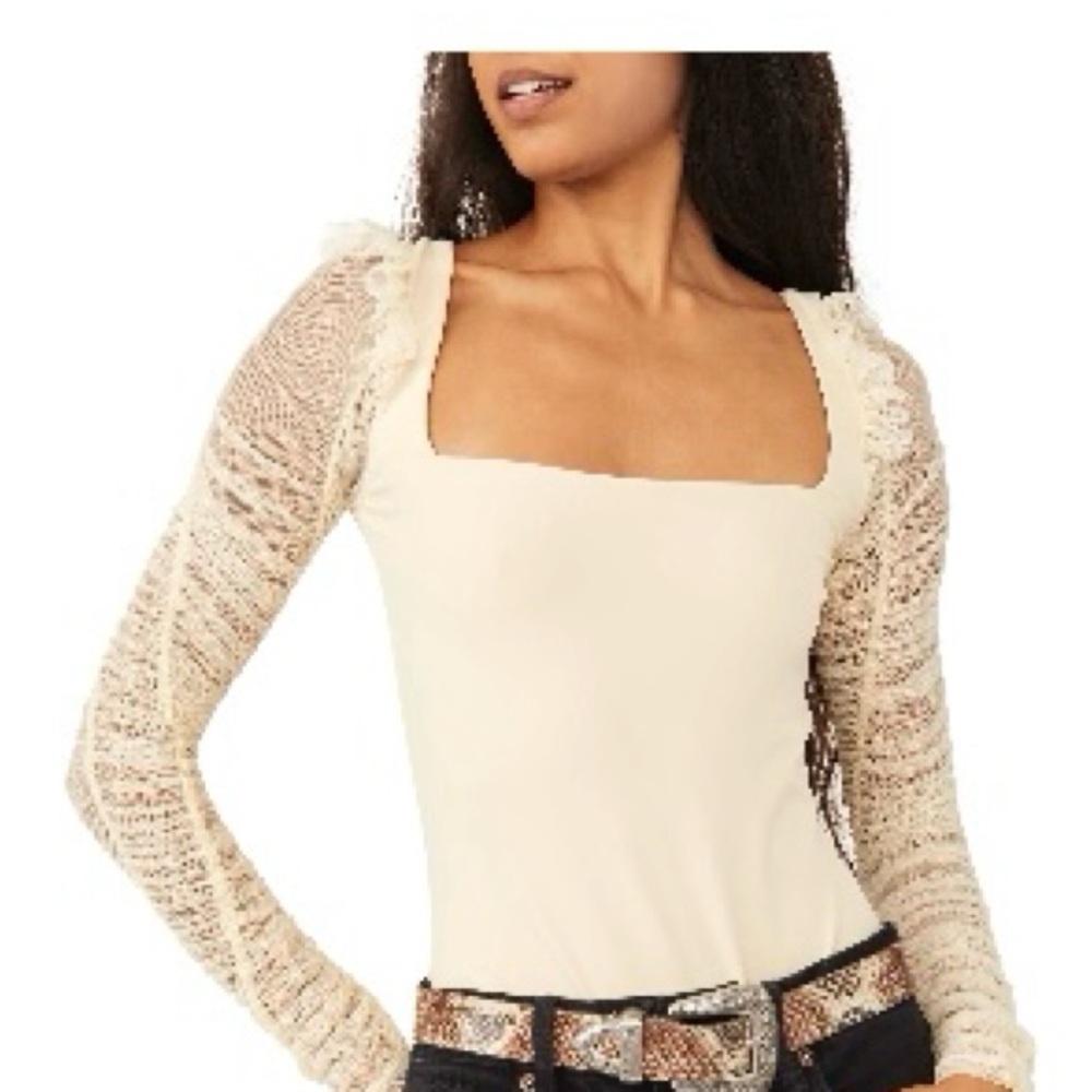 Free People Ivory Long Sleeve Bodysuit